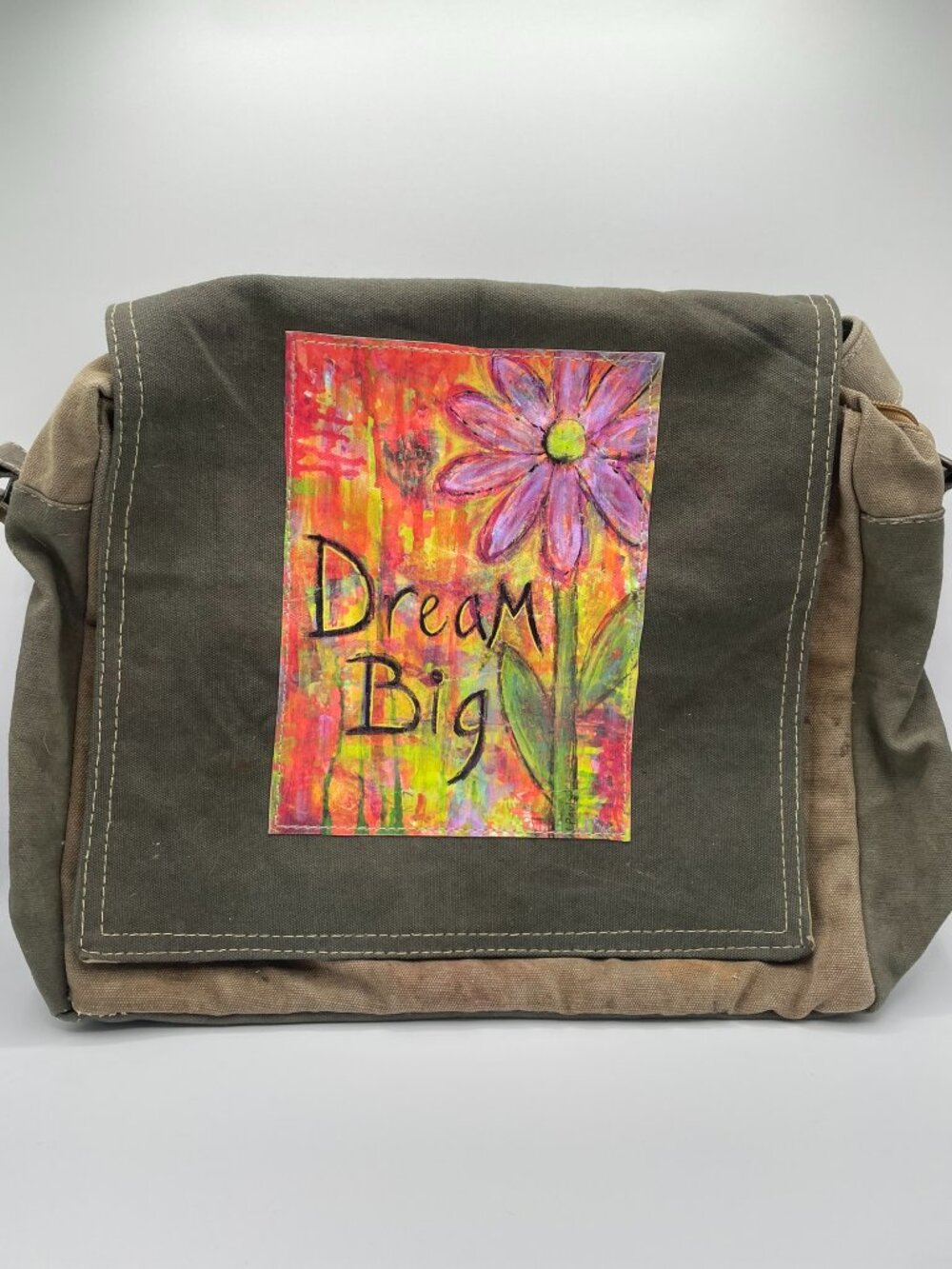 HippieBoho Vintage Addiction Dream Big Green Military Tent Canvas Crossbody OOAK